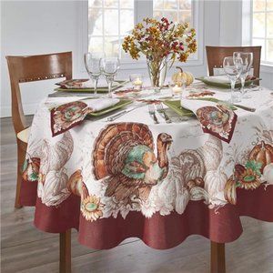 Home Turkey Fall Tablecloth, Thanksgiving-Table Cover, 70" Round